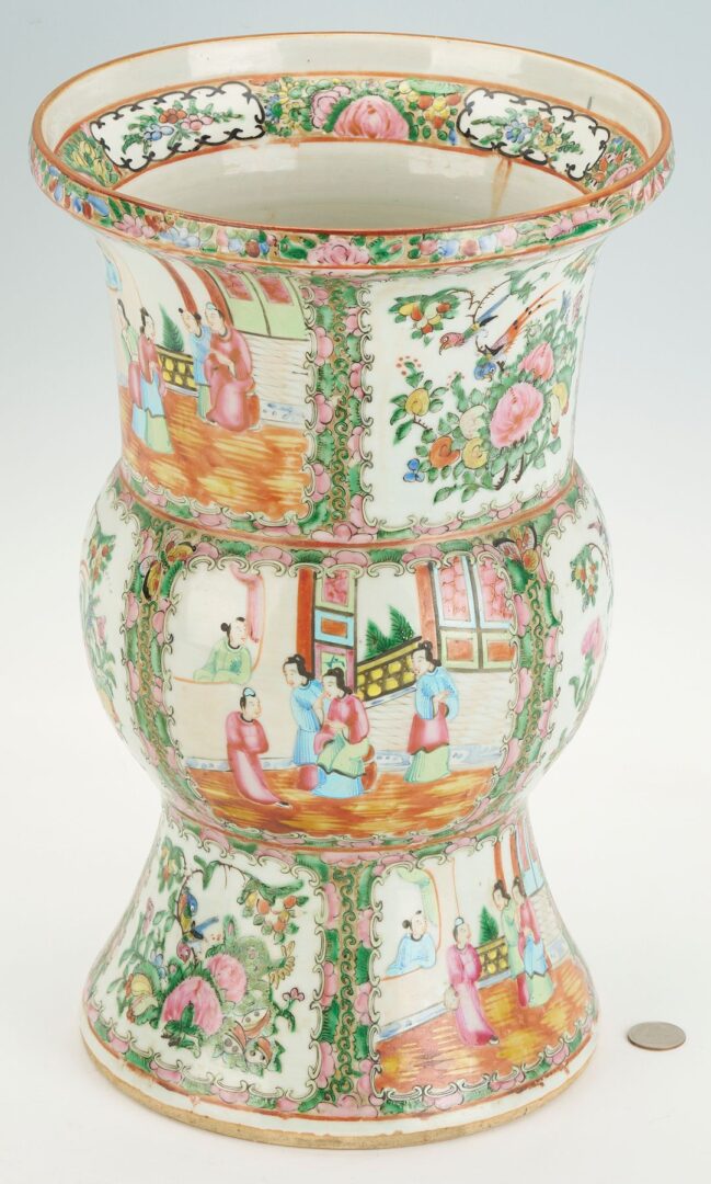 Lot 746: Large Chinese Rose Medallion Beaker Vase