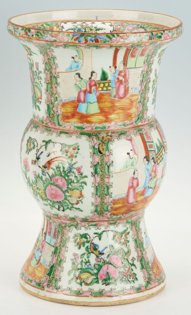 Lot 746: Large Chinese Rose Medallion Beaker Vase