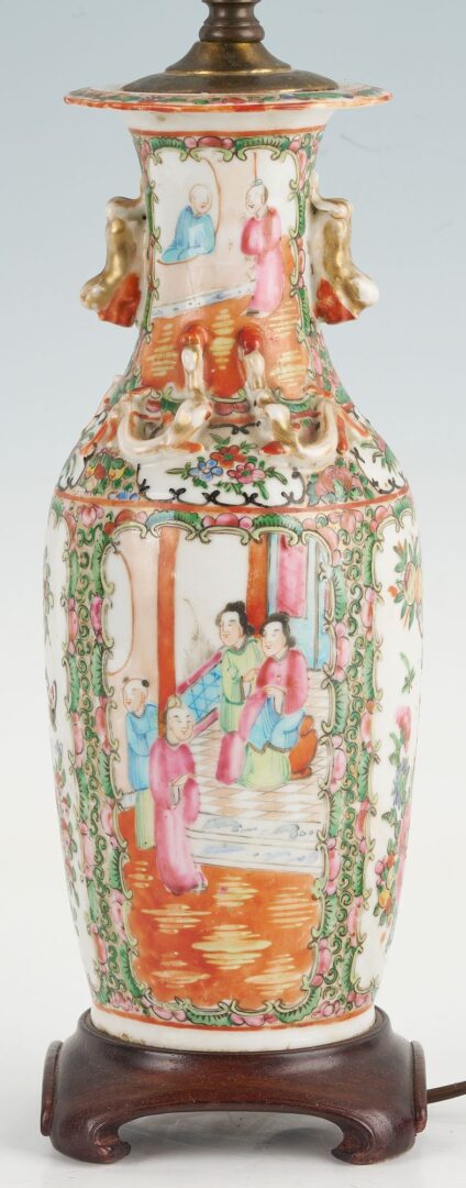 Lot 747: Pr. of Chinese  Famille Rose Porcelain Vases & Rose Medallion Lamp