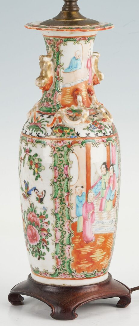 Lot 747: Pr. of Chinese  Famille Rose Porcelain Vases & Rose Medallion Lamp