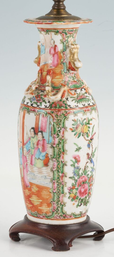 Lot 747: Pr. of Chinese  Famille Rose Porcelain Vases & Rose Medallion Lamp