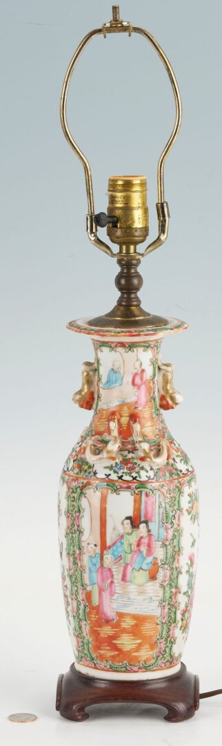 Lot 747: Pr. of Chinese  Famille Rose Porcelain Vases & Rose Medallion Lamp