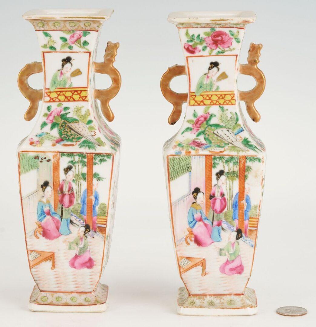 Lot 747: Pr. of Chinese  Famille Rose Porcelain Vases & Rose Medallion Lamp