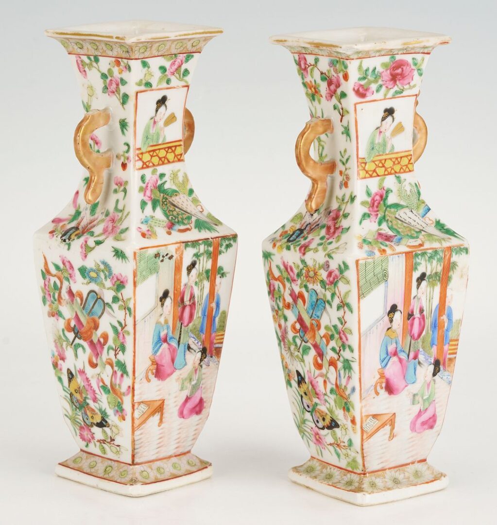 Lot 747: Pr. of Chinese  Famille Rose Porcelain Vases & Rose Medallion Lamp