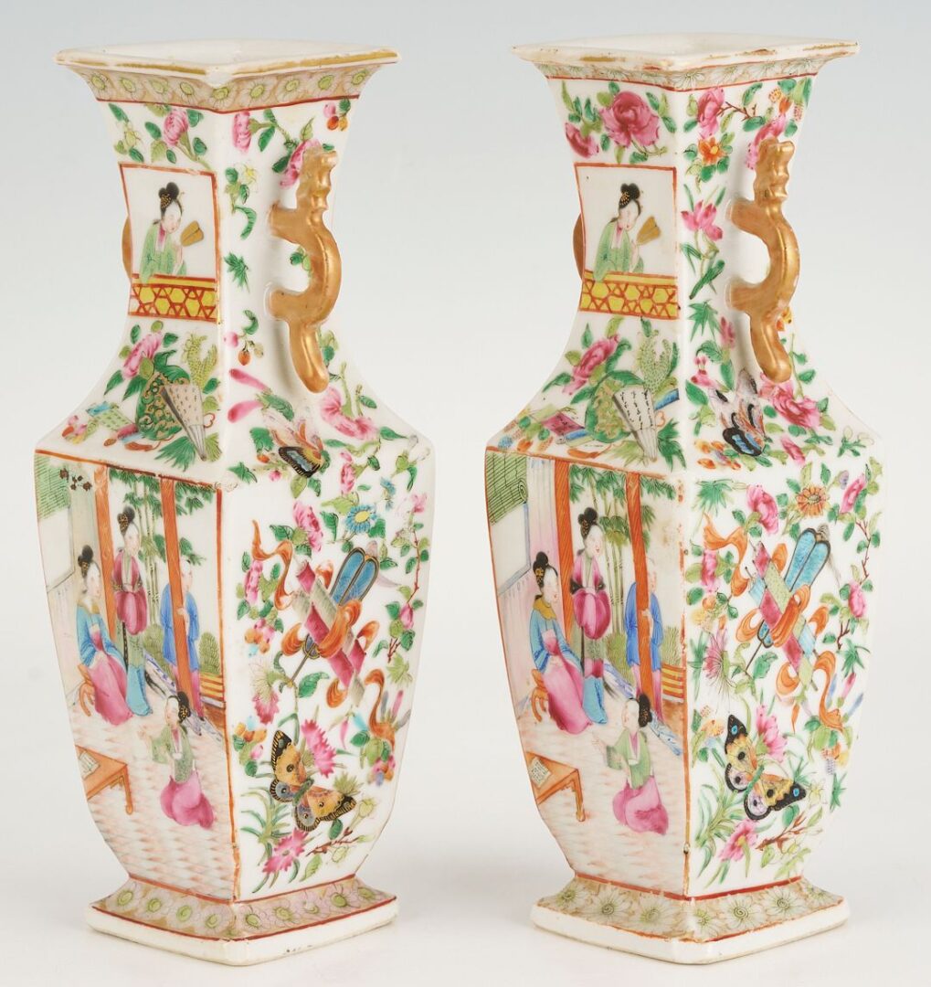 Lot 747: Pr. of Chinese  Famille Rose Porcelain Vases & Rose Medallion Lamp