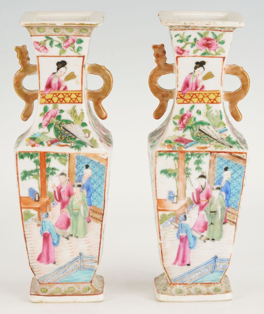 Lot 747: Pr. of Chinese  Famille Rose Porcelain Vases & Rose Medallion Lamp