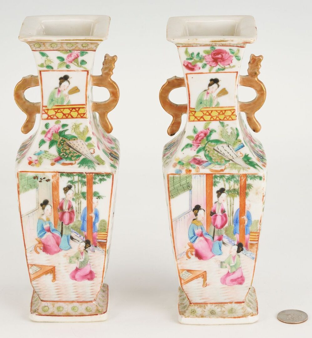 Lot 747: Pr. of Chinese  Famille Rose Porcelain Vases & Rose Medallion Lamp