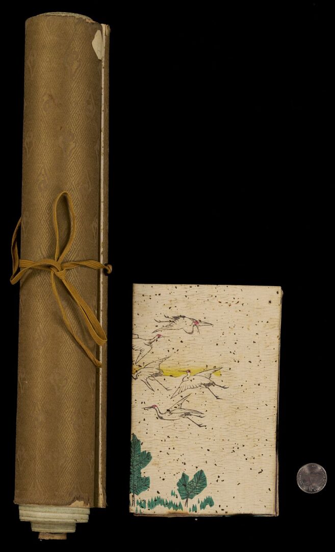 Lot 752: Scroll of Woodblock Prints Incl. Utagawa School & Orihon Birds & Flowers Book