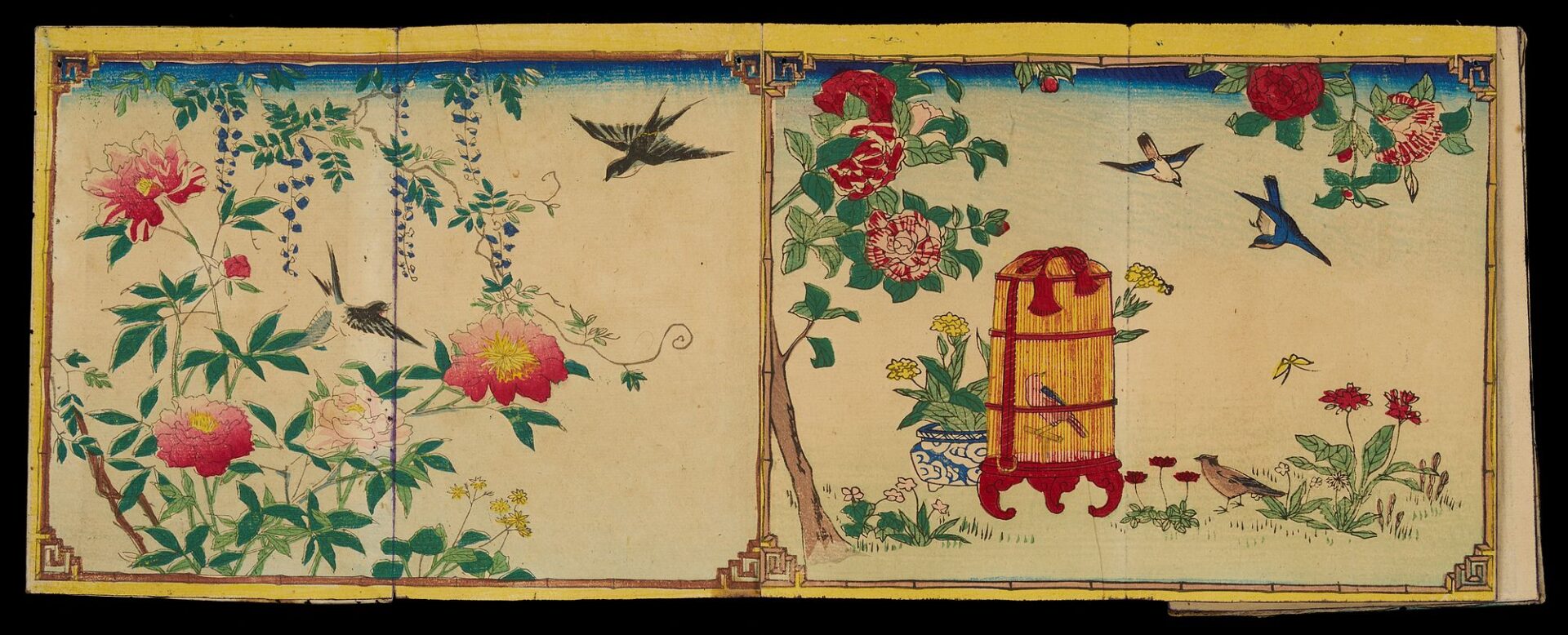 Lot 752: Scroll of Woodblock Prints Incl. Utagawa School & Orihon Birds & Flowers Book