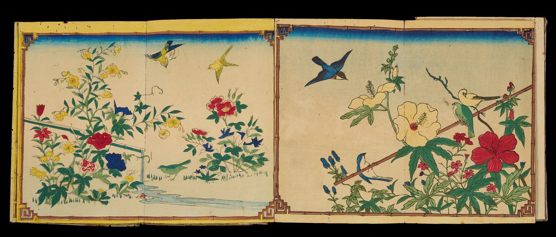Lot 752: Scroll of Woodblock Prints Incl. Utagawa School & Orihon Birds & Flowers Book