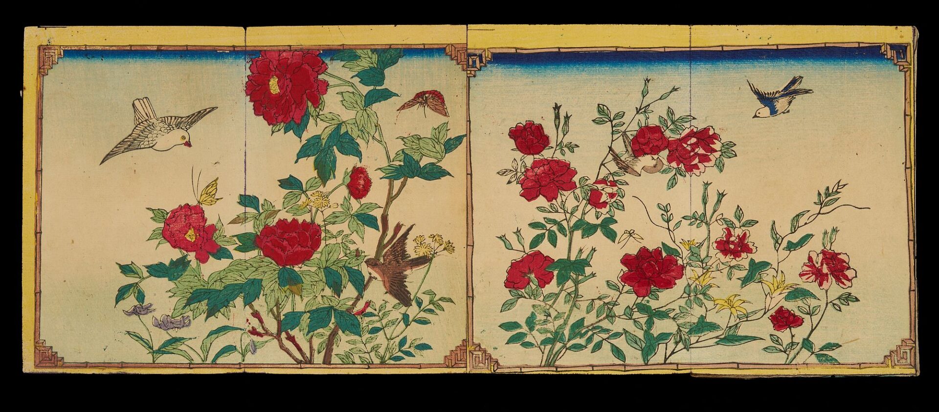 Lot 752: Scroll of Woodblock Prints Incl. Utagawa School & Orihon Birds & Flowers Book