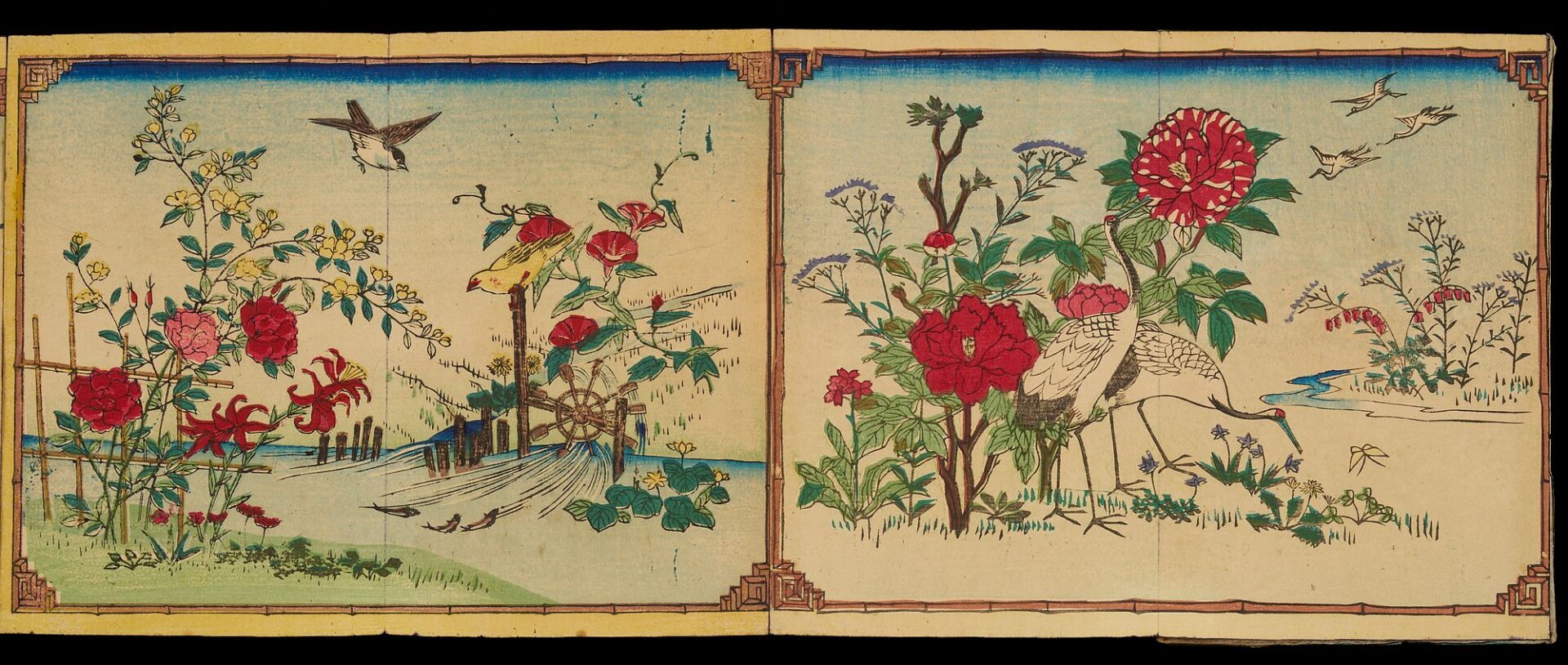 Lot 752: Scroll of Woodblock Prints Incl. Utagawa School & Orihon Birds & Flowers Book
