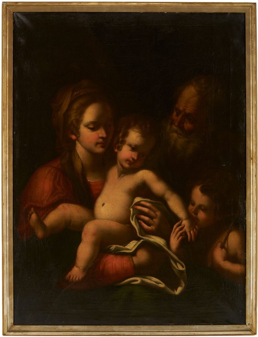 Lot 785: Italian School O/C, Holy Family w/ St John the Baptist