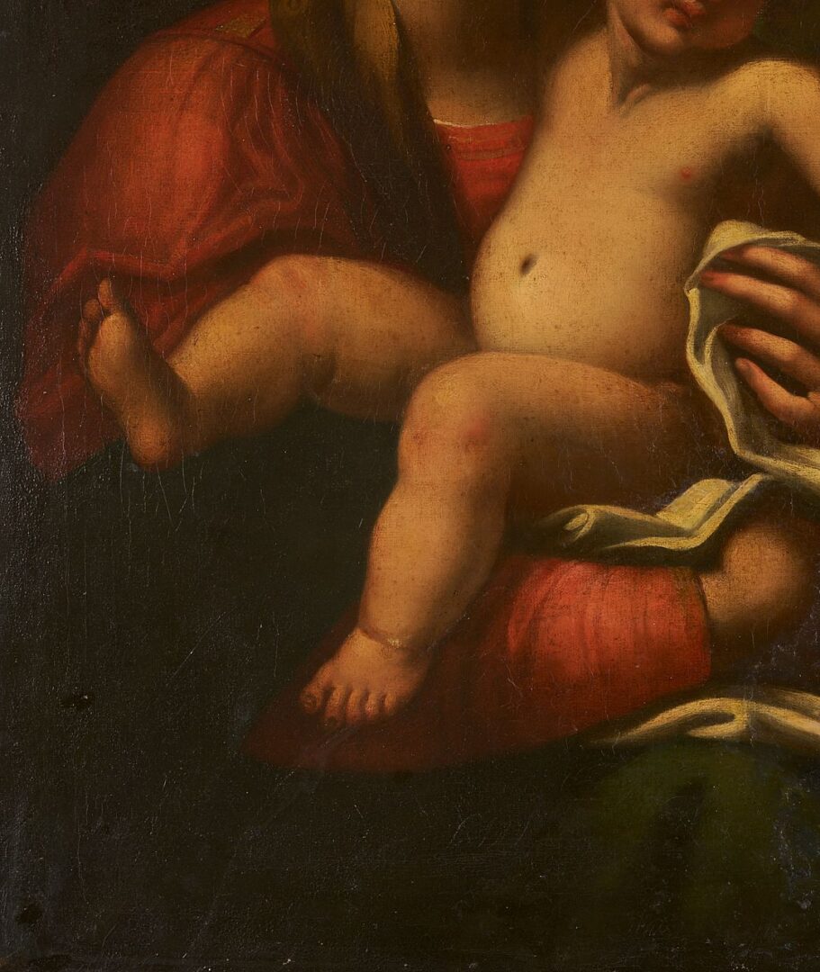 Lot 785: Italian School O/C, Holy Family w/ St John the Baptist