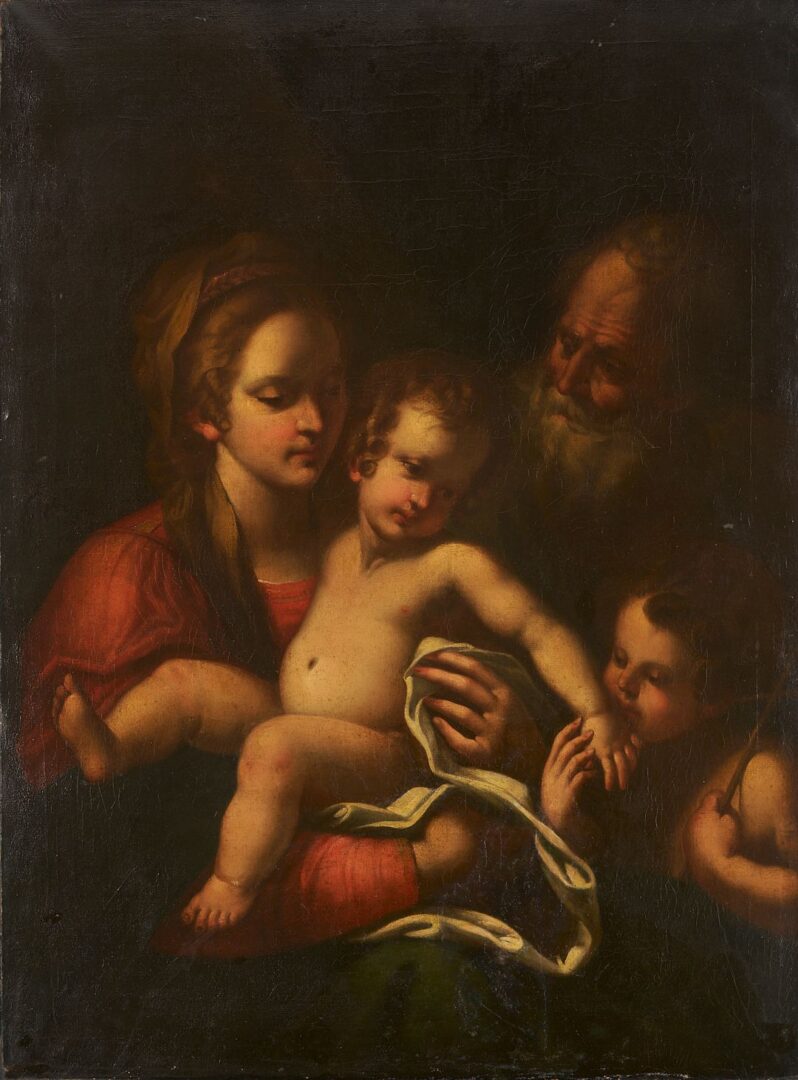 Lot 785: Italian School O/C, Holy Family w/ St John the Baptist