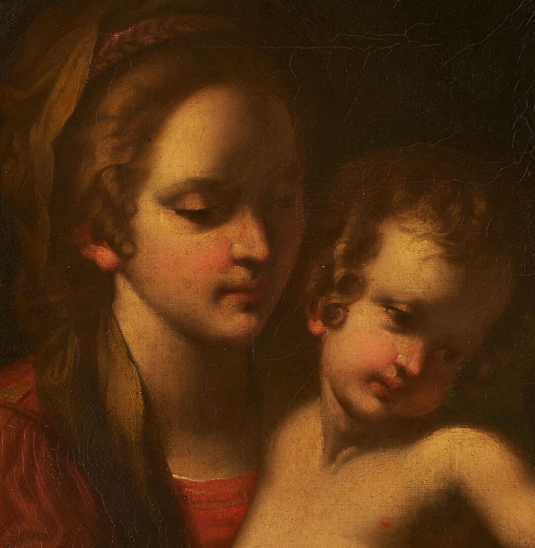 Lot 785: Italian School O/C, Holy Family w/ St John the Baptist