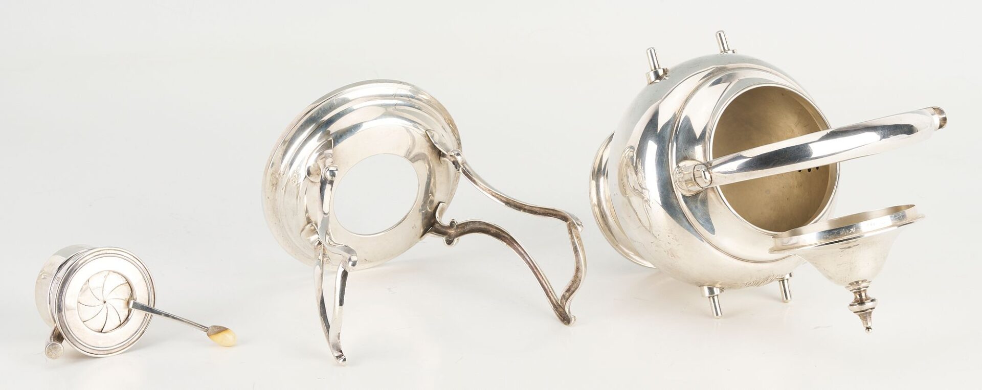 Lot 78: 6 Pc. Gorham Puritan Sterling Tea Set plus Silverplated Tray