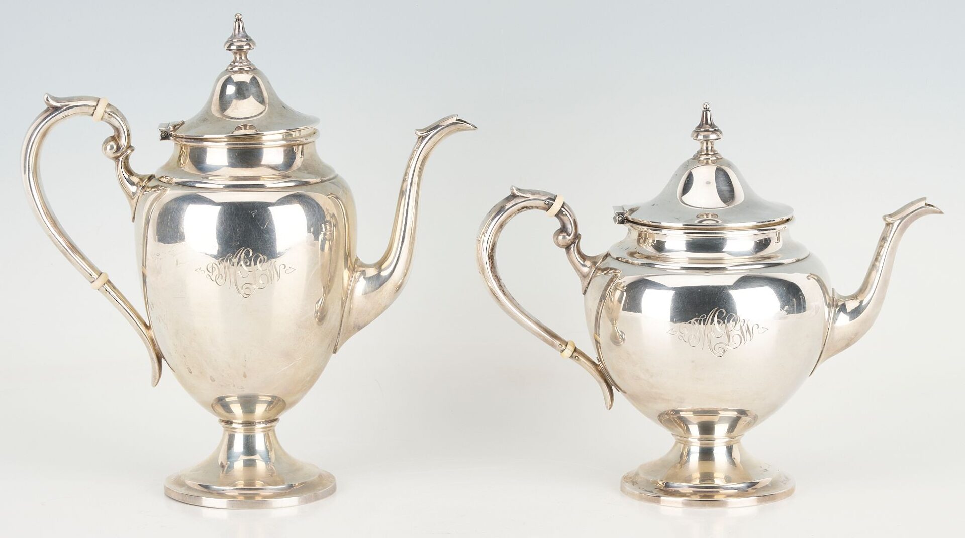 Lot 78: 6 Pc. Gorham Puritan Sterling Tea Set plus Silverplated Tray