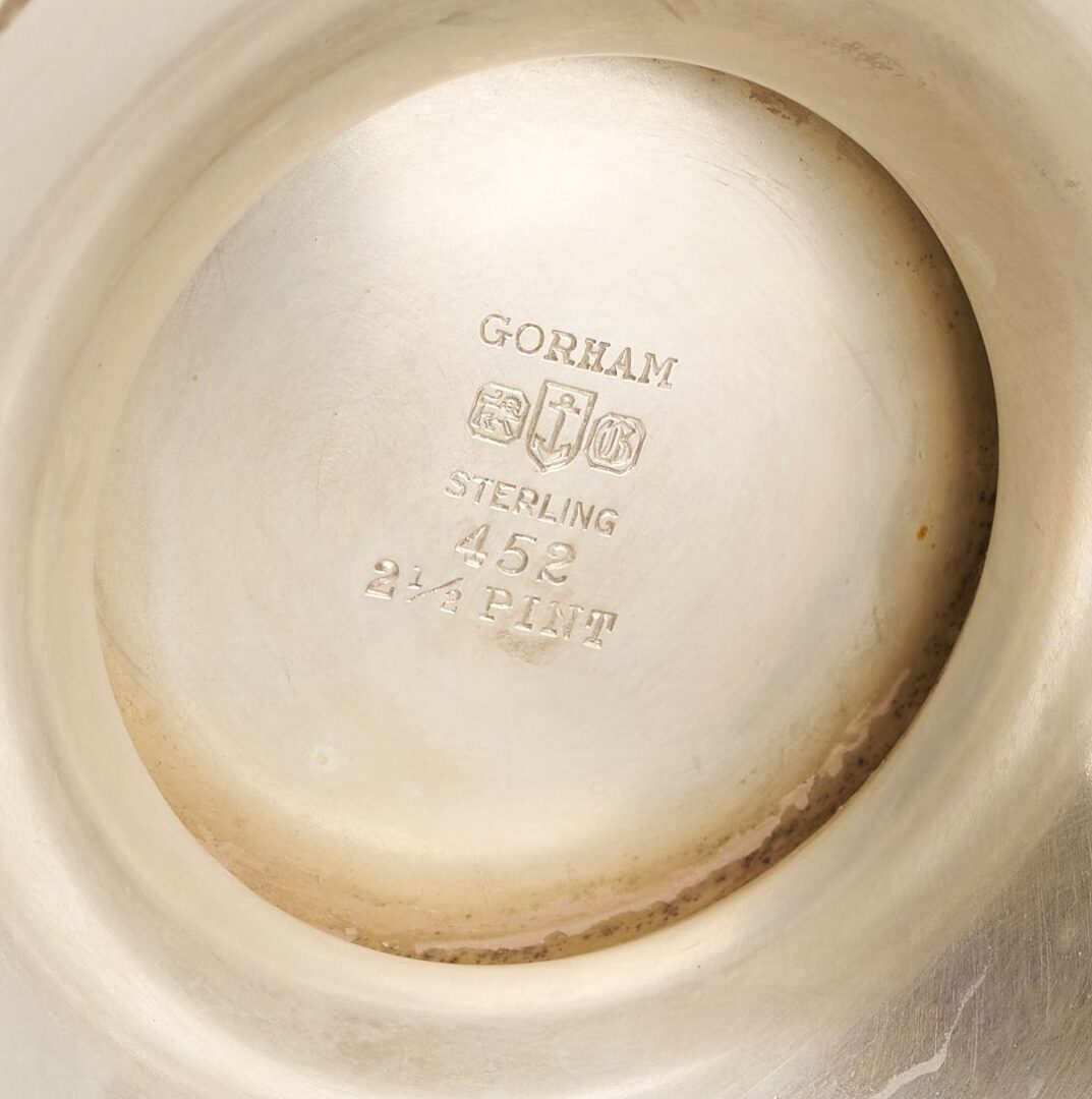 Lot 78: 6 Pc. Gorham Puritan Sterling Tea Set plus Silverplated Tray