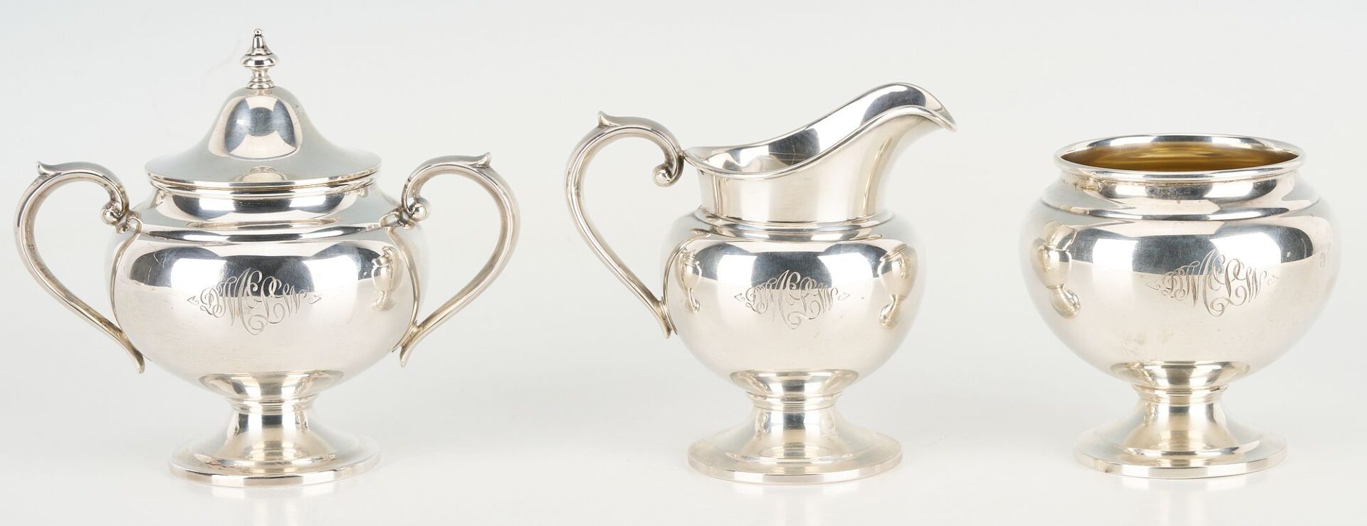 Lot 78: 6 Pc. Gorham Puritan Sterling Tea Set plus Silverplated Tray