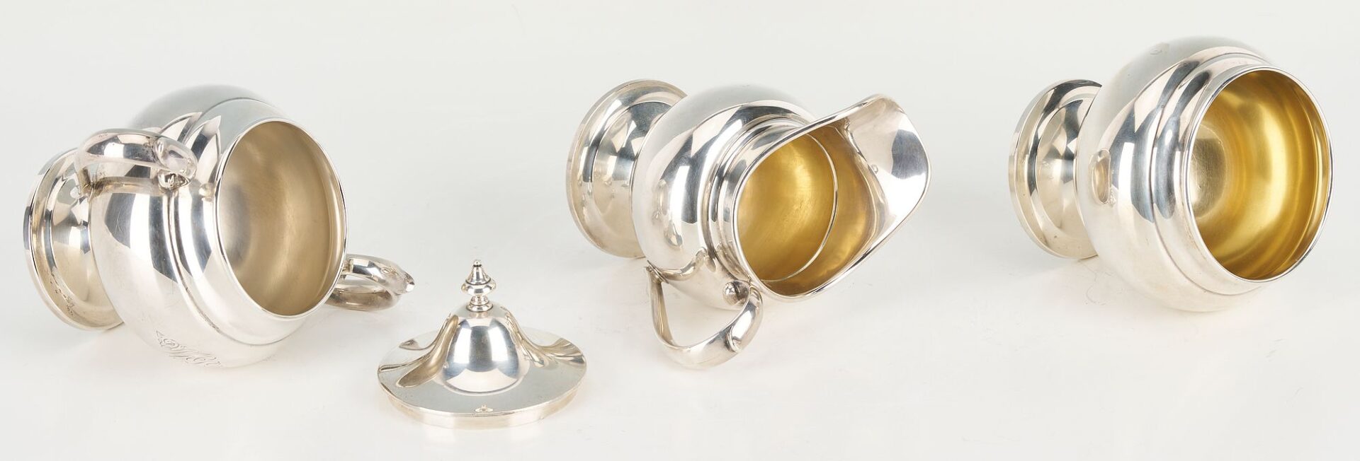 Lot 78: 6 Pc. Gorham Puritan Sterling Tea Set plus Silverplated Tray