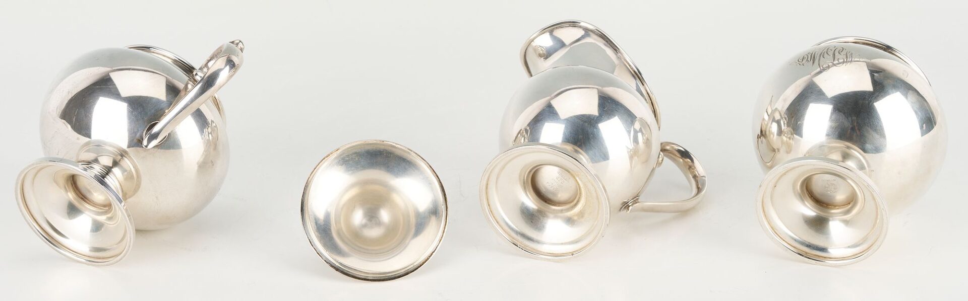 Lot 78: 6 Pc. Gorham Puritan Sterling Tea Set plus Silverplated Tray
