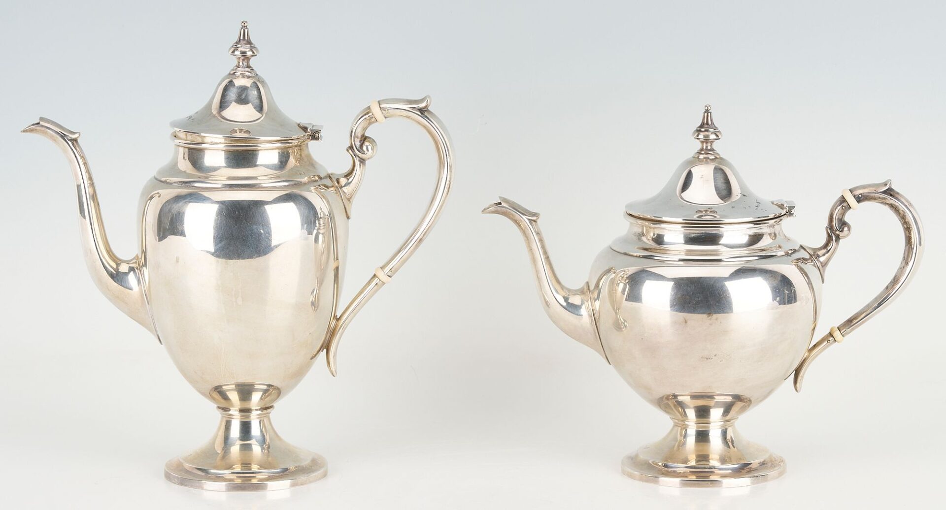 Lot 78: 6 Pc. Gorham Puritan Sterling Tea Set plus Silverplated Tray