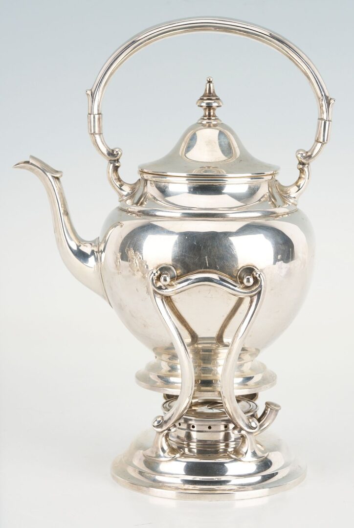 Lot 78: 6 Pc. Gorham Puritan Sterling Tea Set plus Silverplated Tray