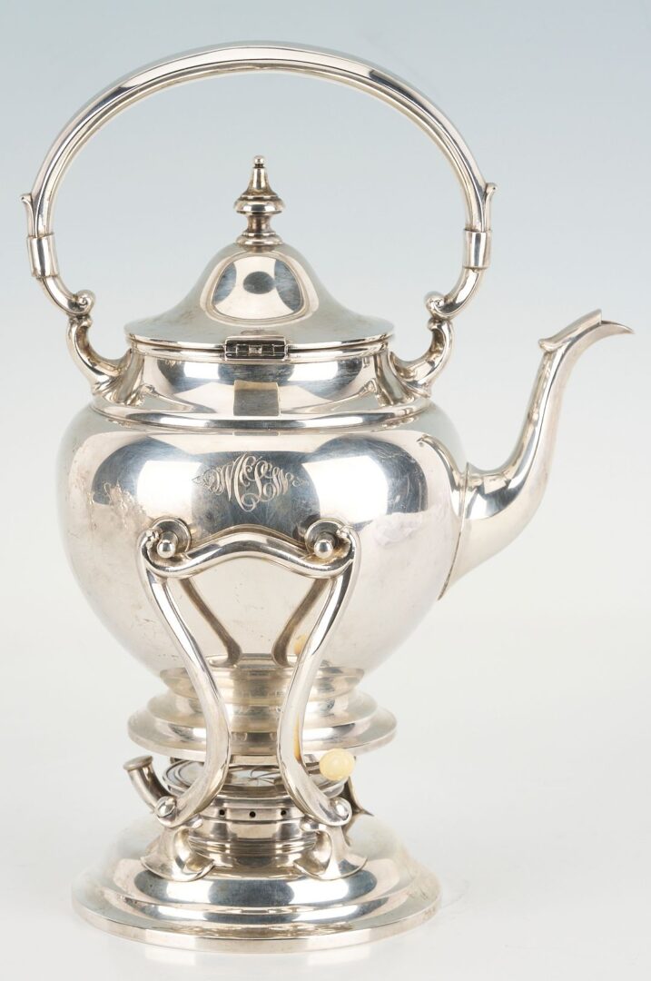 Lot 78: 6 Pc. Gorham Puritan Sterling Tea Set plus Silverplated Tray