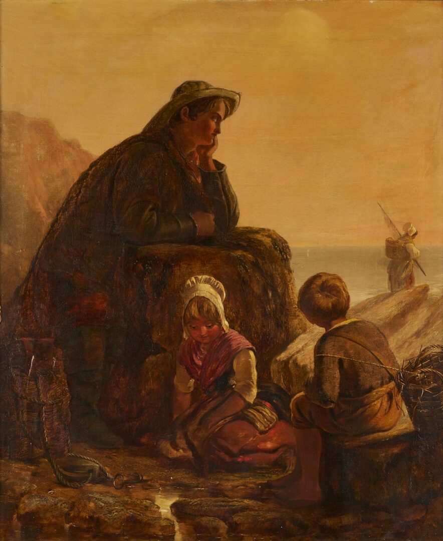 Lot 793: Edward John Cobbett O/C Painting, The Fisherman’s Family