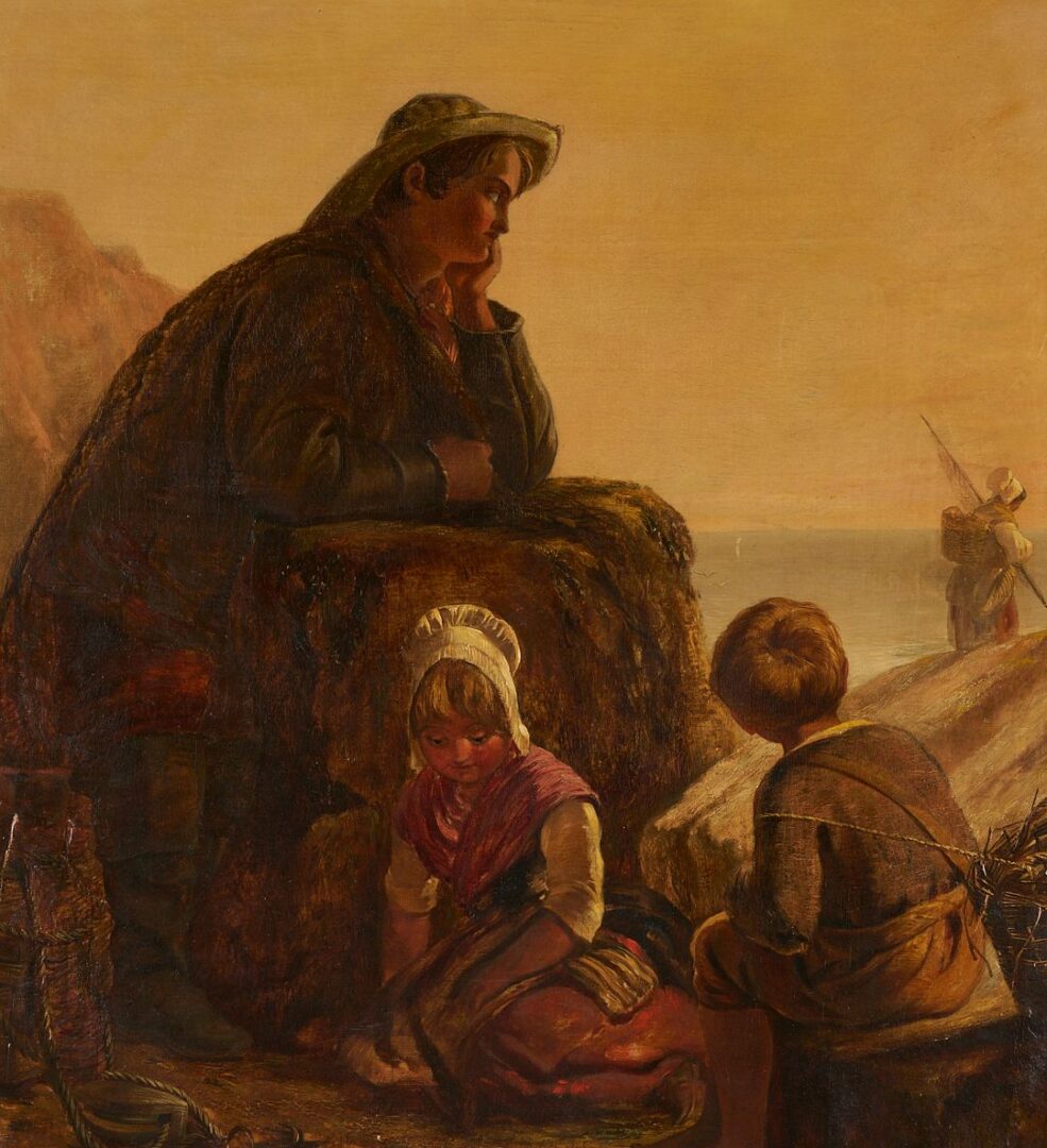 Lot 793: Edward John Cobbett O/C Painting, The Fisherman’s Family