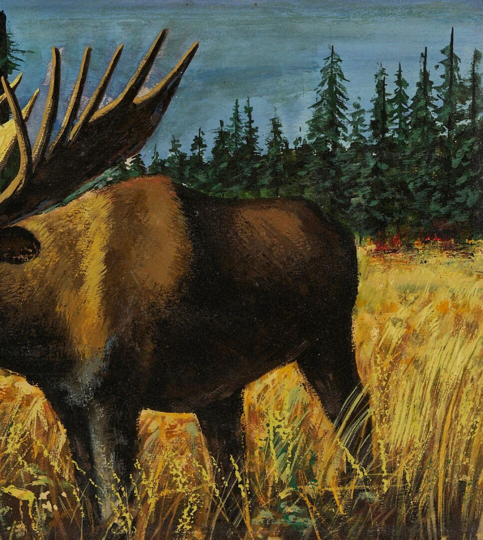 Lot 797: 2 Western Paintings Incl. Stephen Hennessy, Monterey Cypress & Moose