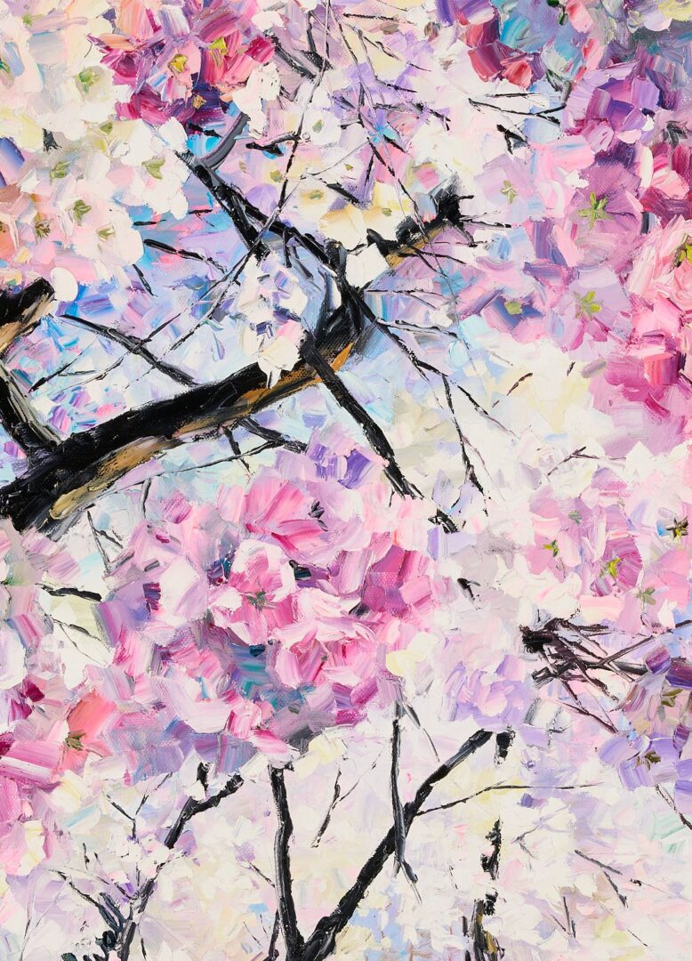 Lot 804: Daniel Wall O/C Painting, Landscape w/ Cherry Blossoms
