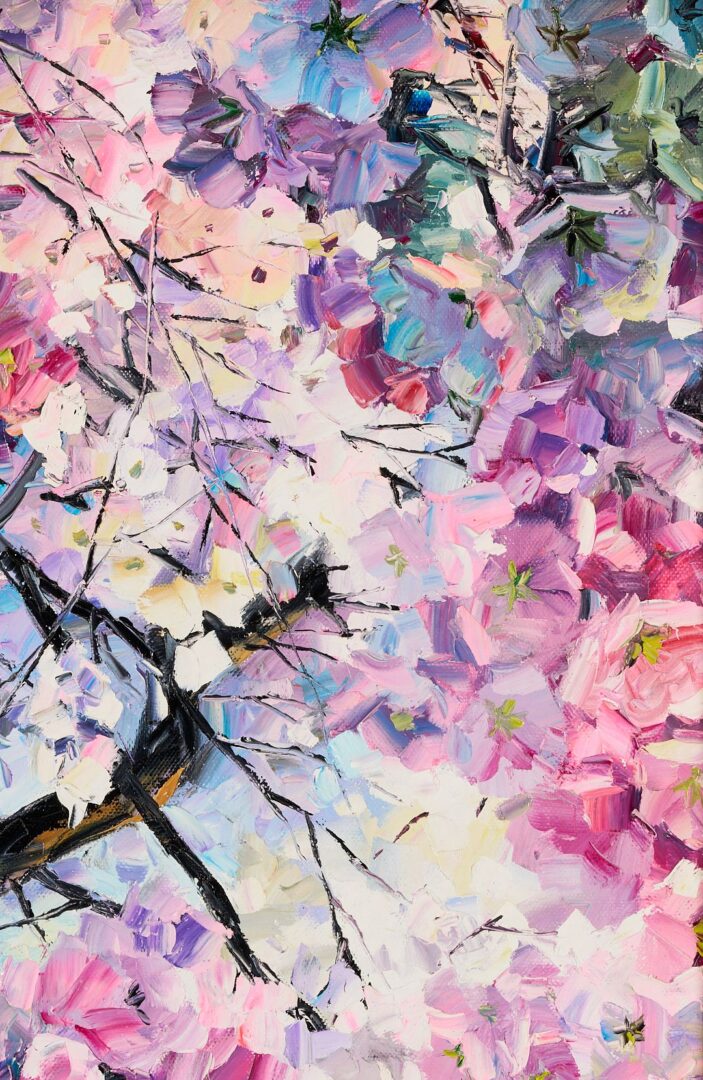 Lot 804: Daniel Wall O/C Painting, Landscape w/ Cherry Blossoms
