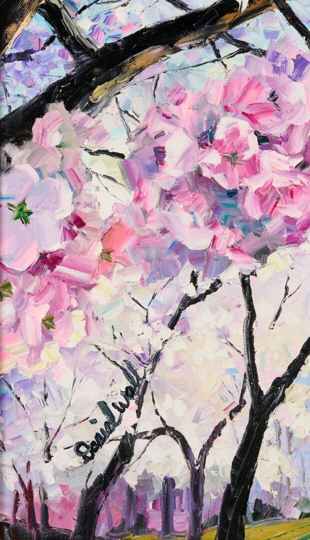 Lot 804: Daniel Wall O/C Painting, Landscape w/ Cherry Blossoms