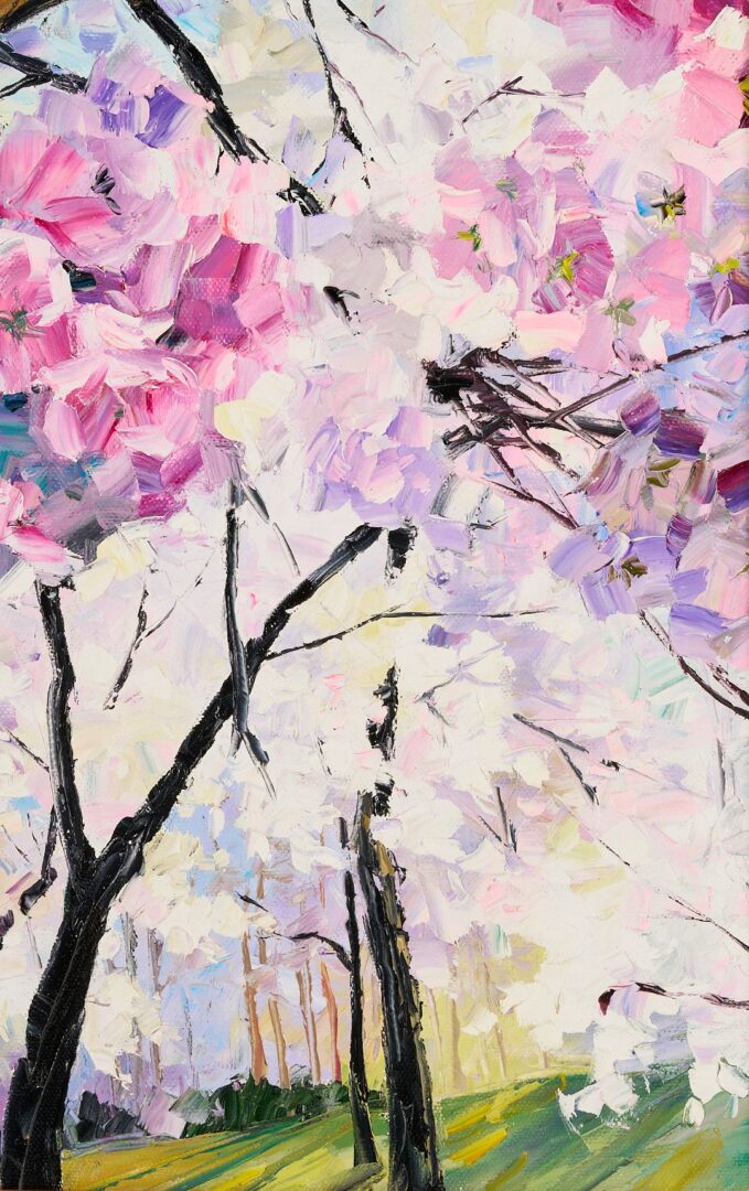 Lot 804: Daniel Wall O/C Painting, Landscape w/ Cherry Blossoms
