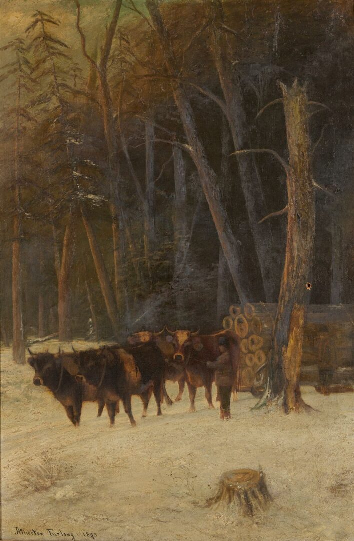 Lot 807: Large Atherton Furlong O/C, Lumberjacks w/ Oxen, 1893