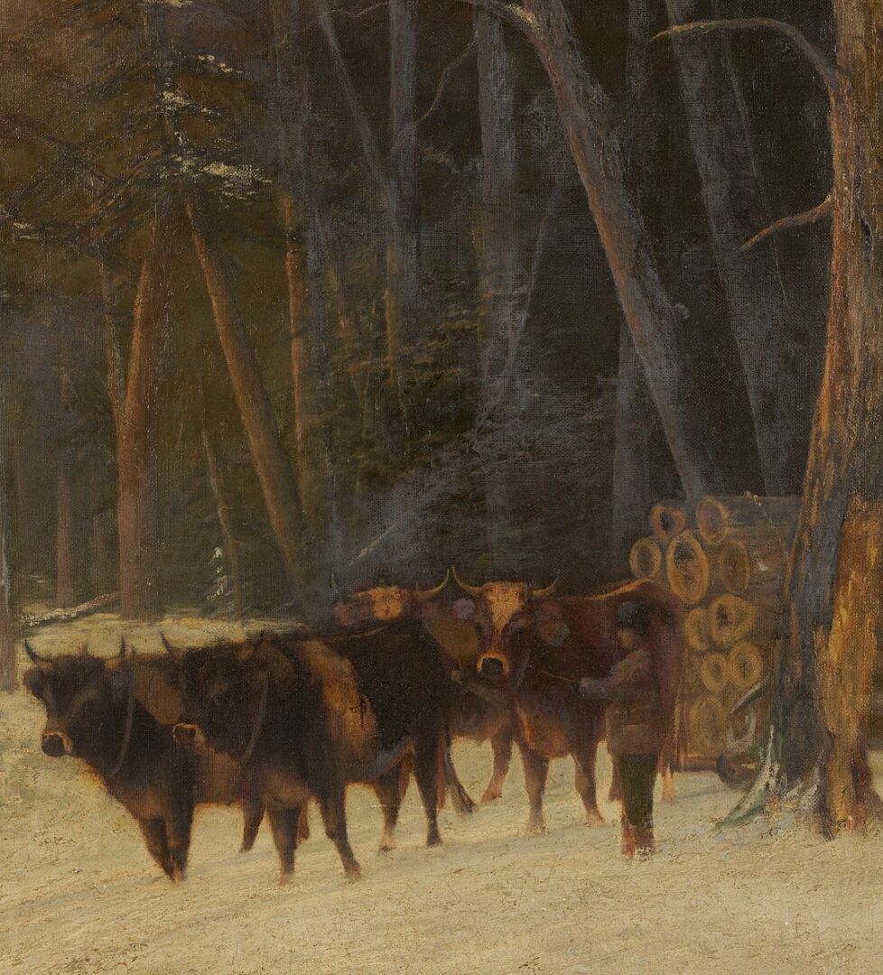 Lot 807: Large Atherton Furlong O/C, Lumberjacks w/ Oxen, 1893