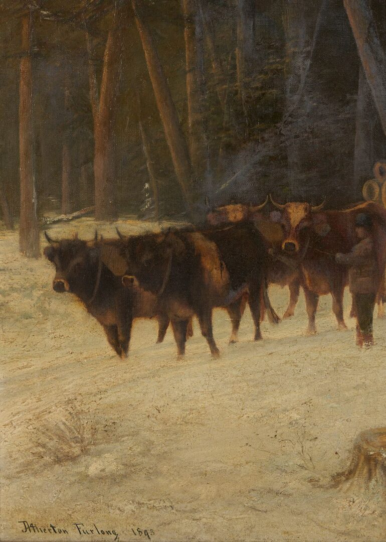 Lot 807: Large Atherton Furlong O/C, Lumberjacks w/ Oxen, 1893