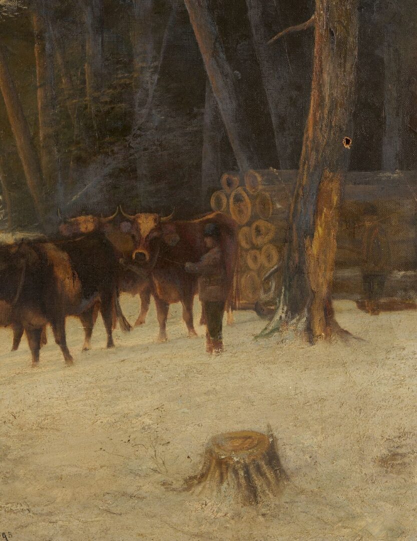 Lot 807: Large Atherton Furlong O/C, Lumberjacks w/ Oxen, 1893
