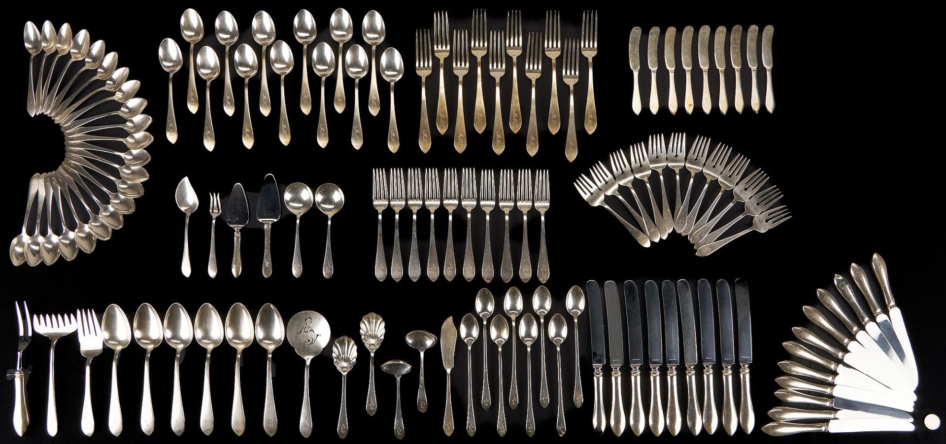 Lot 80: Dominick & Haff, 1776 Sterling Flatware, 110 pcs.