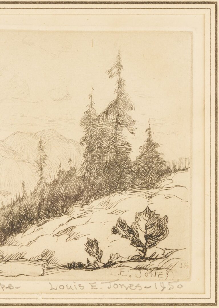 Lot 817: Three Louis Jones Smoky Mountains Etchings; Chimneys, Mountain Stream, & High Tops
