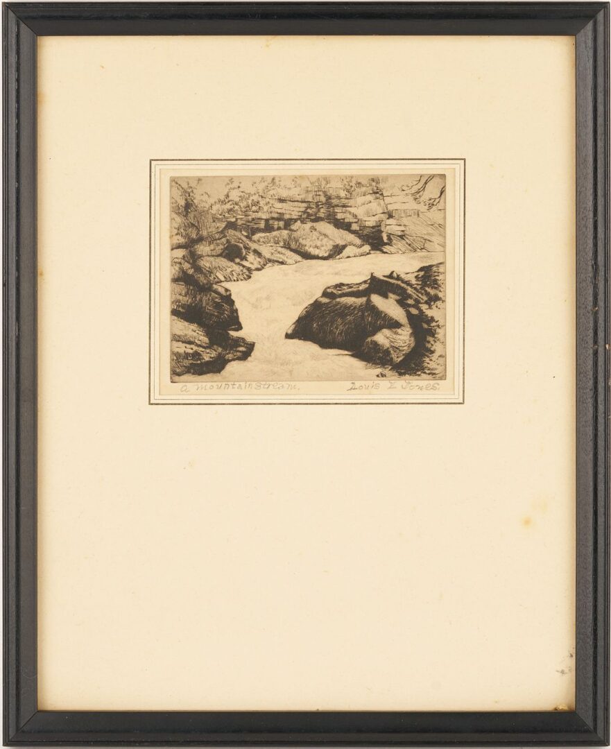 Lot 817: Three Louis Jones Smoky Mountains Etchings; Chimneys, Mountain Stream, & High Tops