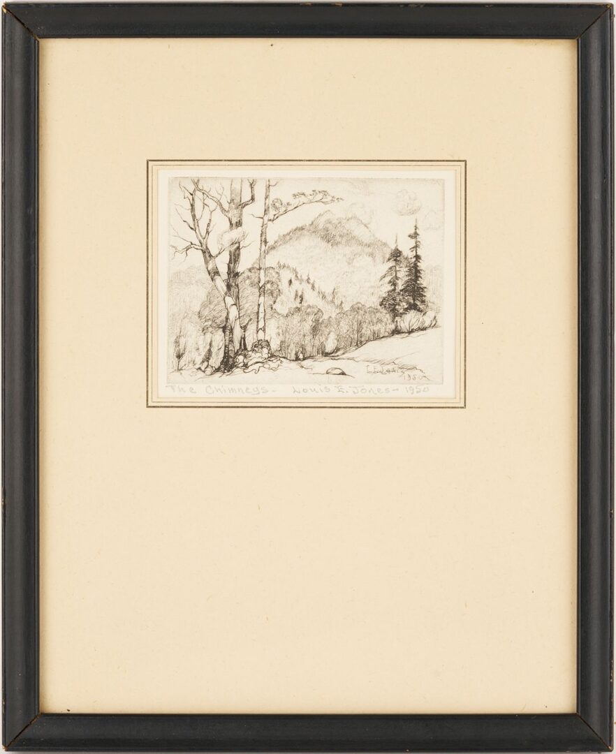 Lot 817: Three Louis Jones Smoky Mountains Etchings; Chimneys, Mountain Stream, & High Tops