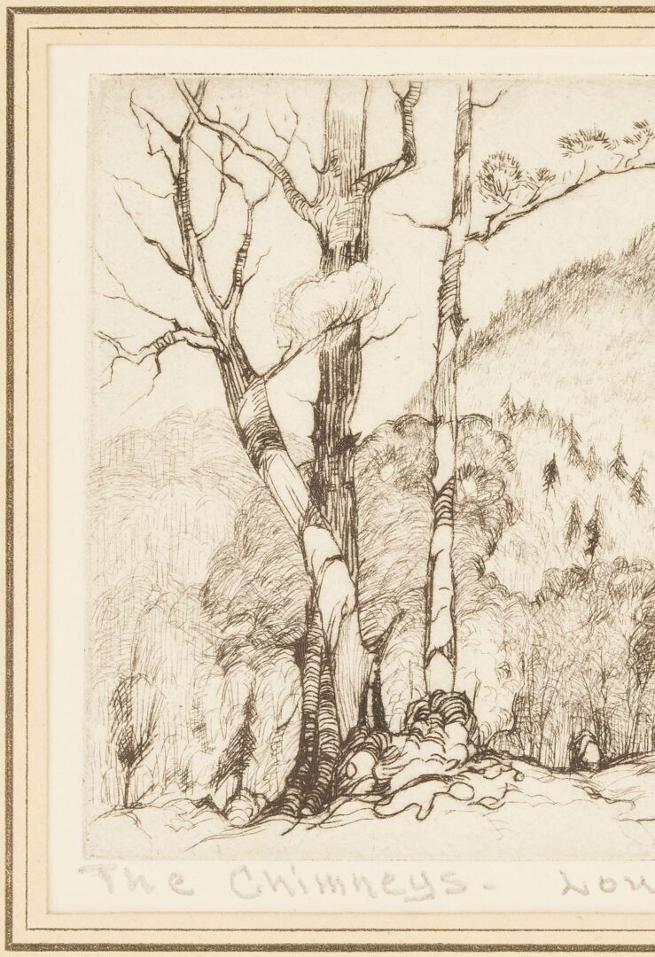Lot 817: Three Louis Jones Smoky Mountains Etchings; Chimneys, Mountain Stream, & High Tops