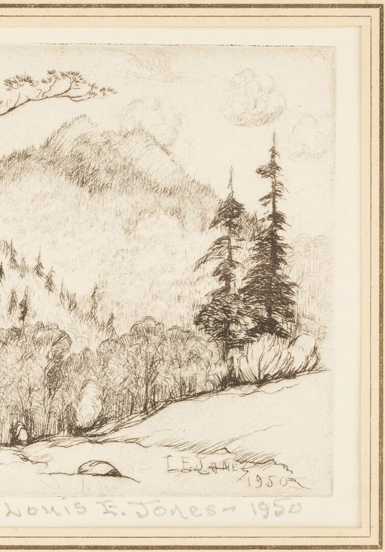 Lot 817: Three Louis Jones Smoky Mountains Etchings; Chimneys, Mountain Stream, & High Tops