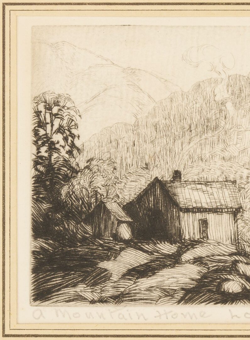 Lot 818: Two Louis Jones Smoky Mountains Etchings, Mountain Home & In The Great Smokies