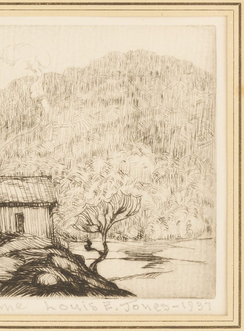 Lot 818: Two Louis Jones Smoky Mountains Etchings, Mountain Home & In The Great Smokies