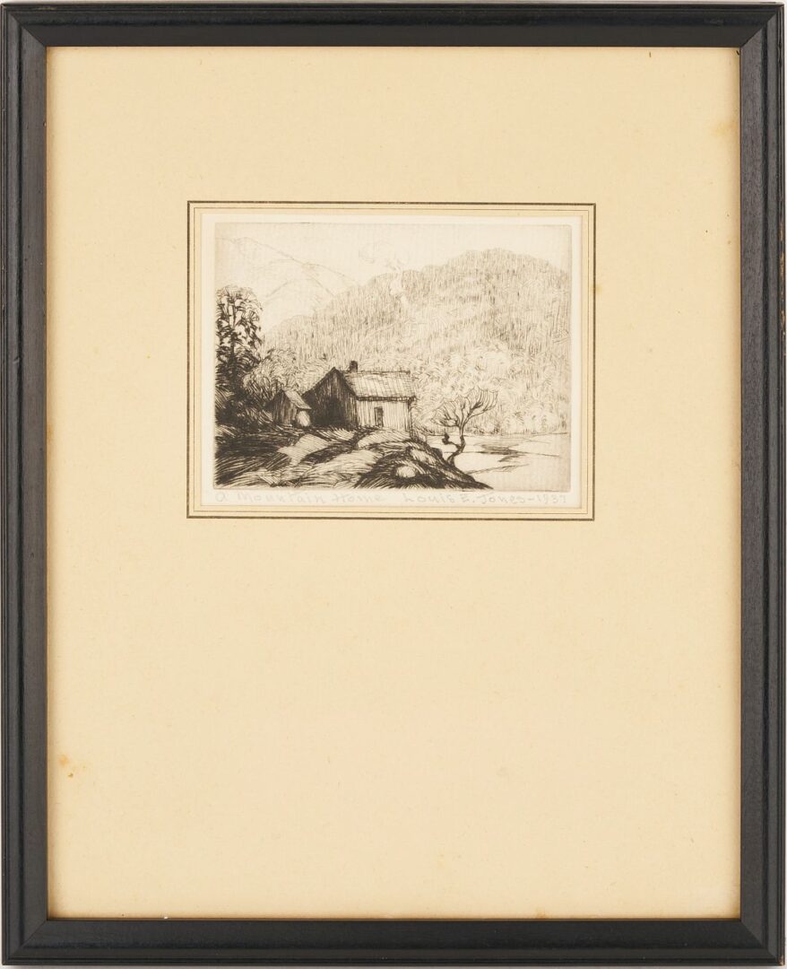 Lot 818: Two Louis Jones Smoky Mountains Etchings, Mountain Home & In The Great Smokies
