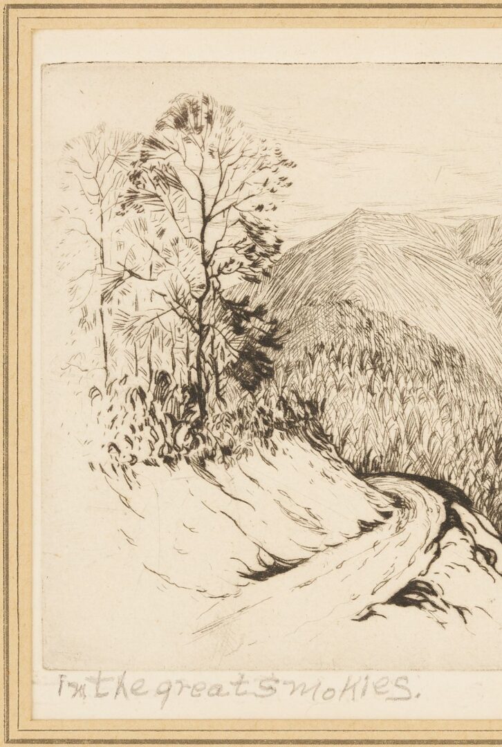 Lot 818: Two Louis Jones Smoky Mountains Etchings, Mountain Home & In The Great Smokies